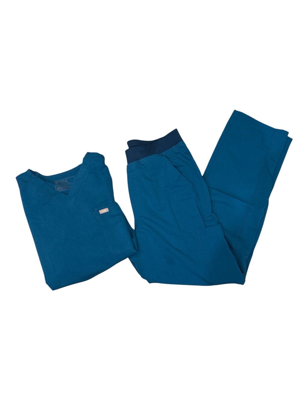 Figs Caribbean blue scrub set men’s large. Elastic waist with drawstring.